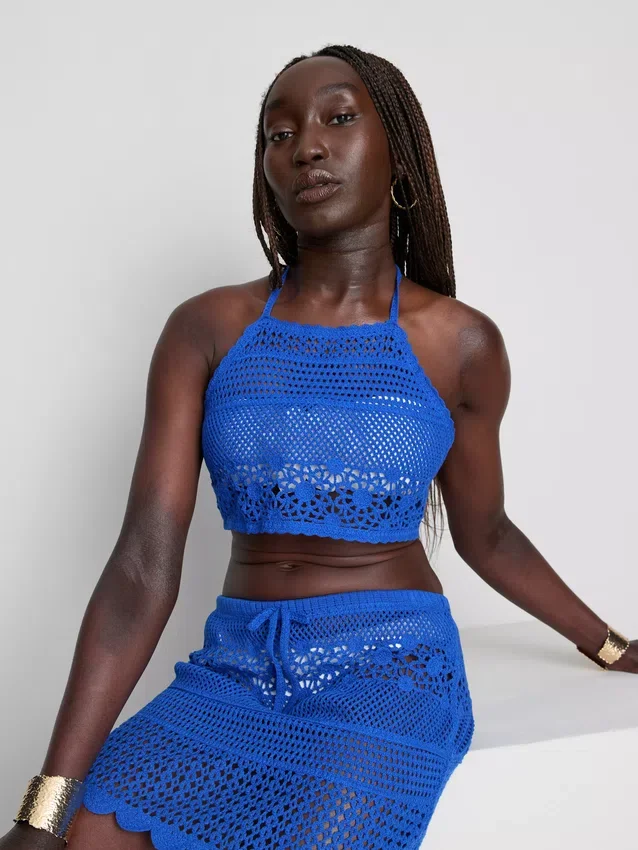 Kort virkad halterneck-top