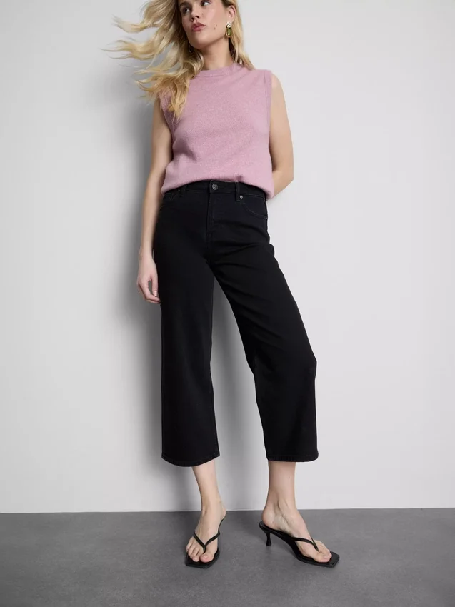 Korta jeans i denim med vida ben