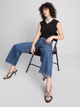 Korta jeans i denim med vida ben