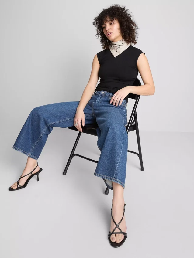 Korta jeans i denim med vida ben