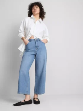 Korta jeans i denim med vida ben