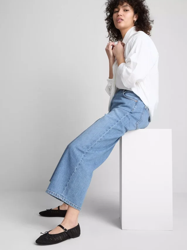 Korta jeans i denim med vida ben