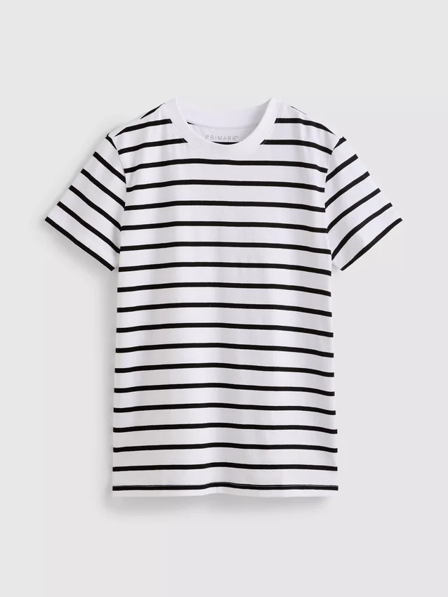 Kortärmad randig T-shirt med rund hals