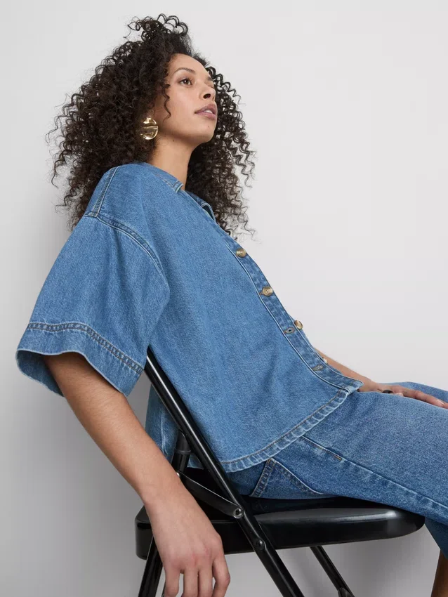 Kortärmad skjorta i denim