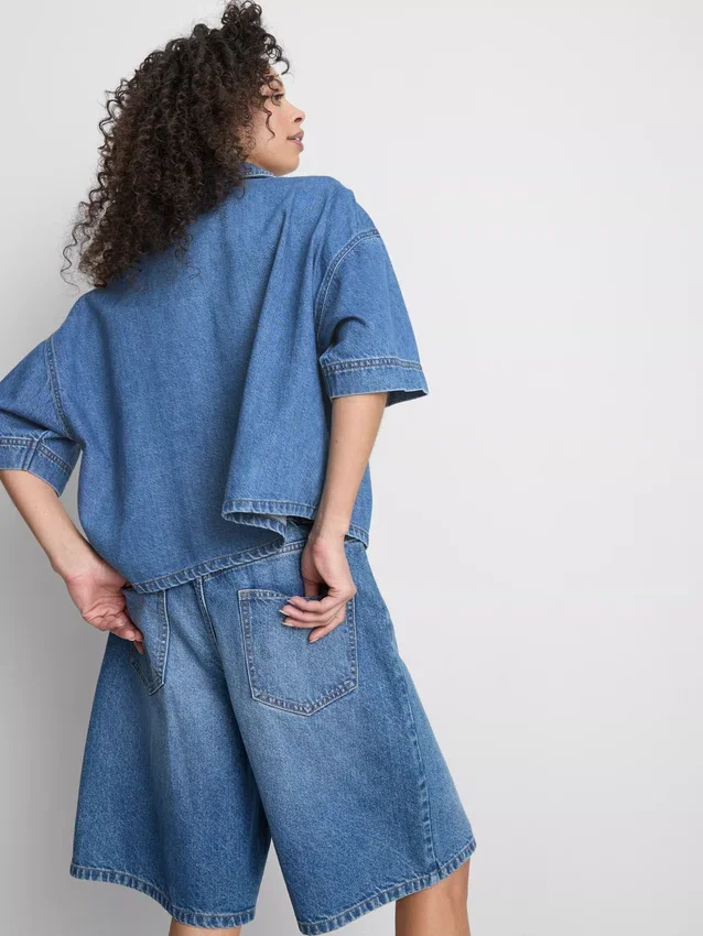 Kortärmad skjorta i denim