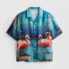 Kortärmad skjorta med knappar och flamingomönster