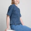 Kortärmad topp i bomullsdenim med insnörning
