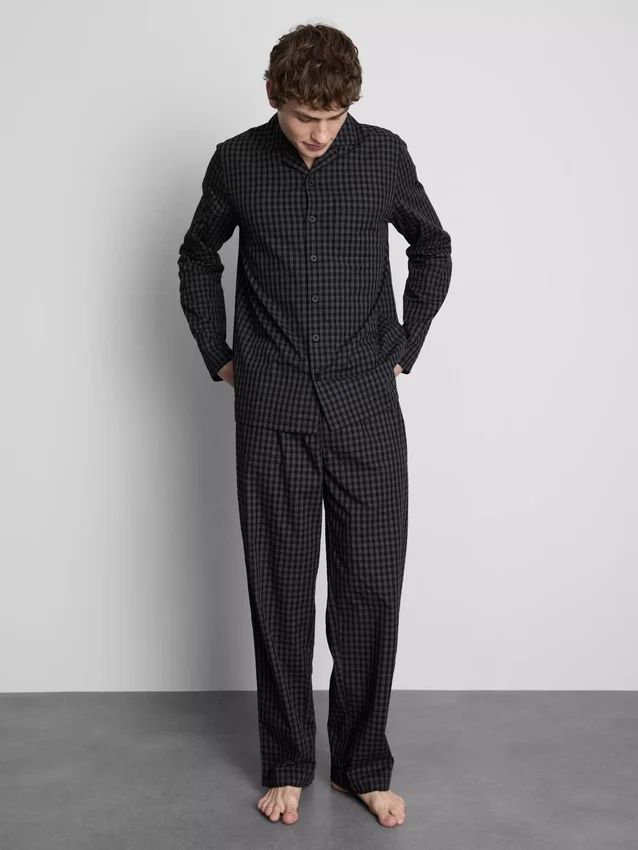 Lång pyjamasar i rutig poplin