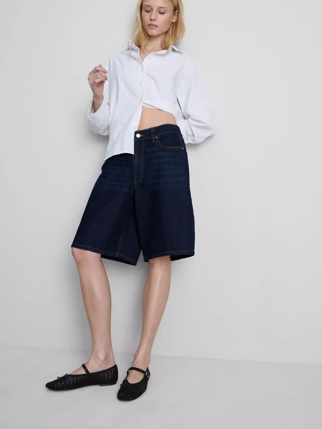 Långa bermudashorts i bomullsdenim