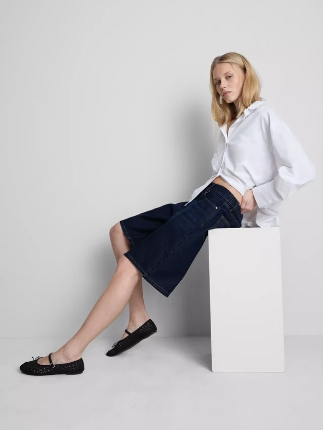 Långa bermudashorts i bomullsdenim