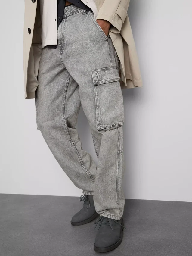 Löst sittande cargo-Jeans med medelhög midja