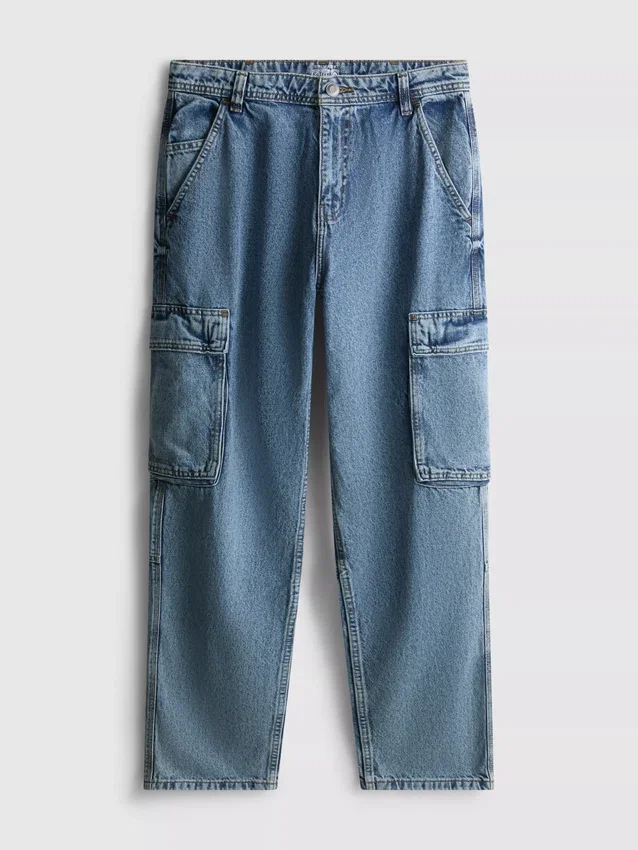 Löst sittande cargo-Jeans med medelhög midja