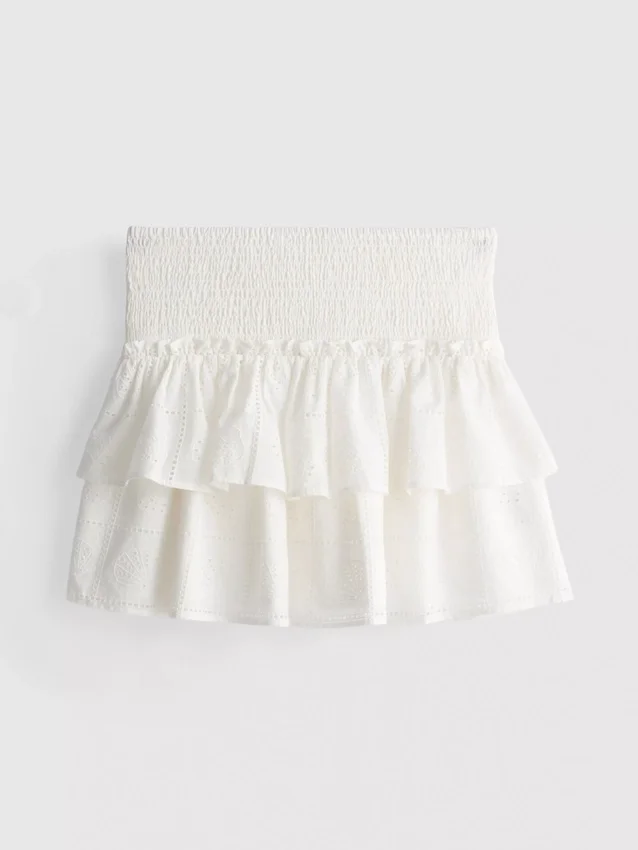Mini-kjol i bomull med lager-på-lager-design och broderier