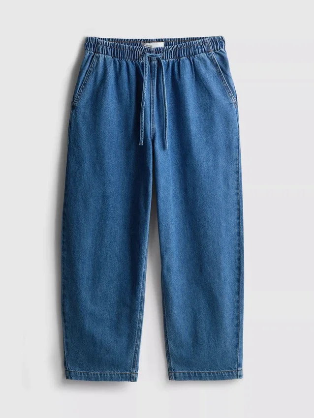 Mjukisbyxor i bomullsdenim med avsmalnande ben