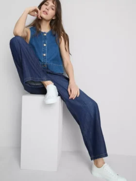 Mjukisbyxor i denim med raka ben