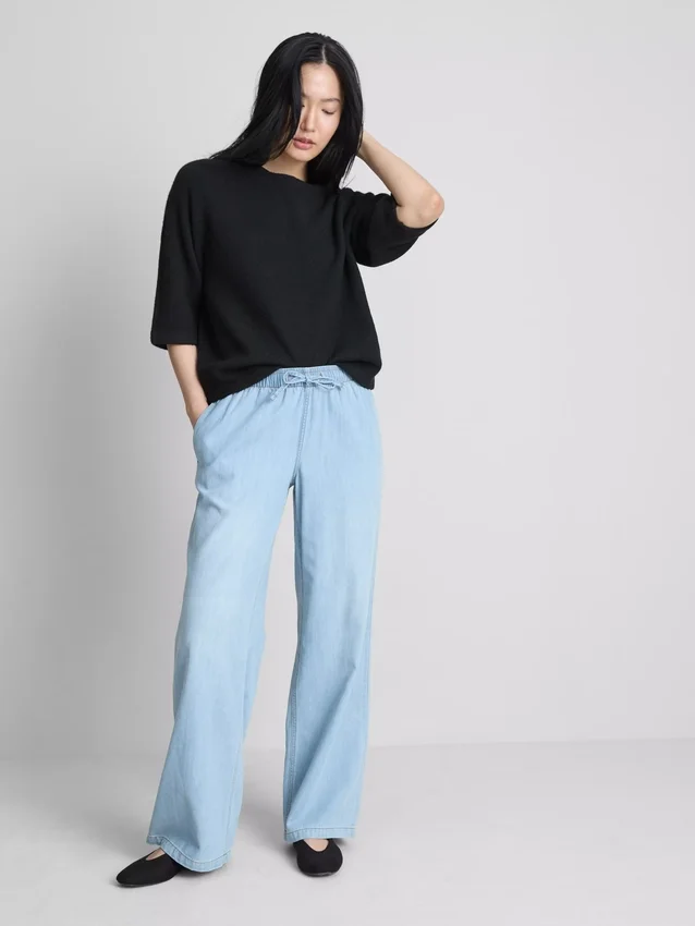 Mjukisbyxor i denim med raka ben