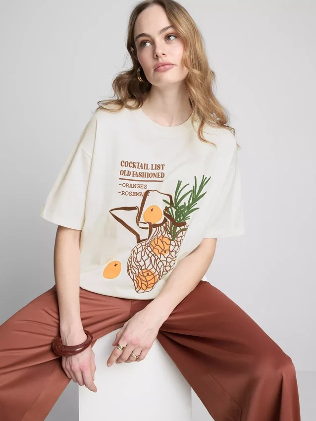 Oversized T-shirt i bomull i gammaldags stil
