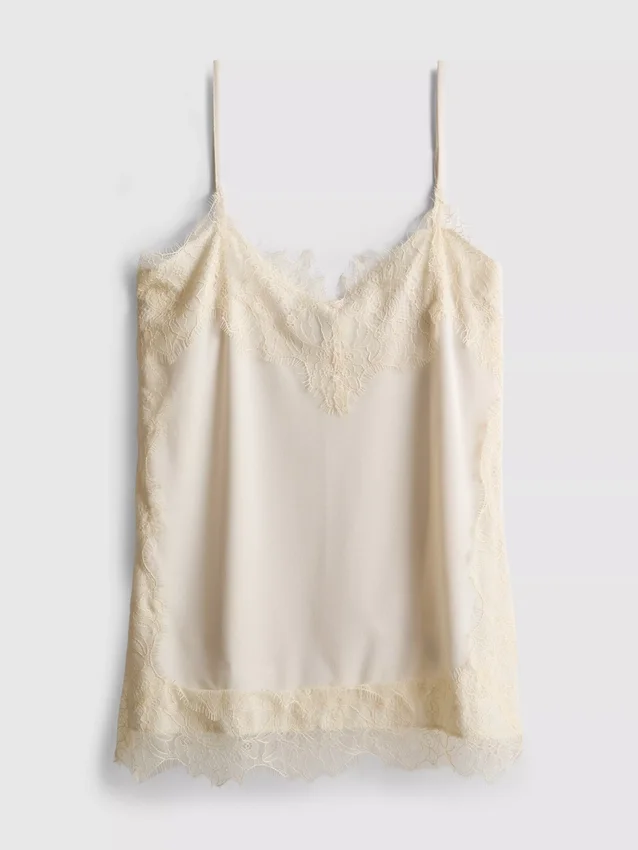 Paula Echevarría, satin-cami-top med spetskant