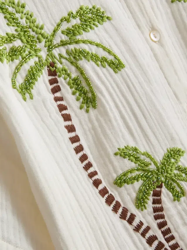 Paula Echevarría strandskjorta i bomull med broderade pärlor