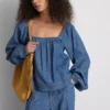 Paula Echevarría topp i denim med puffärmar