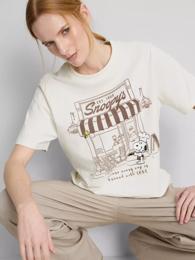 Peanuts Snoopy bomullströja i café-stil