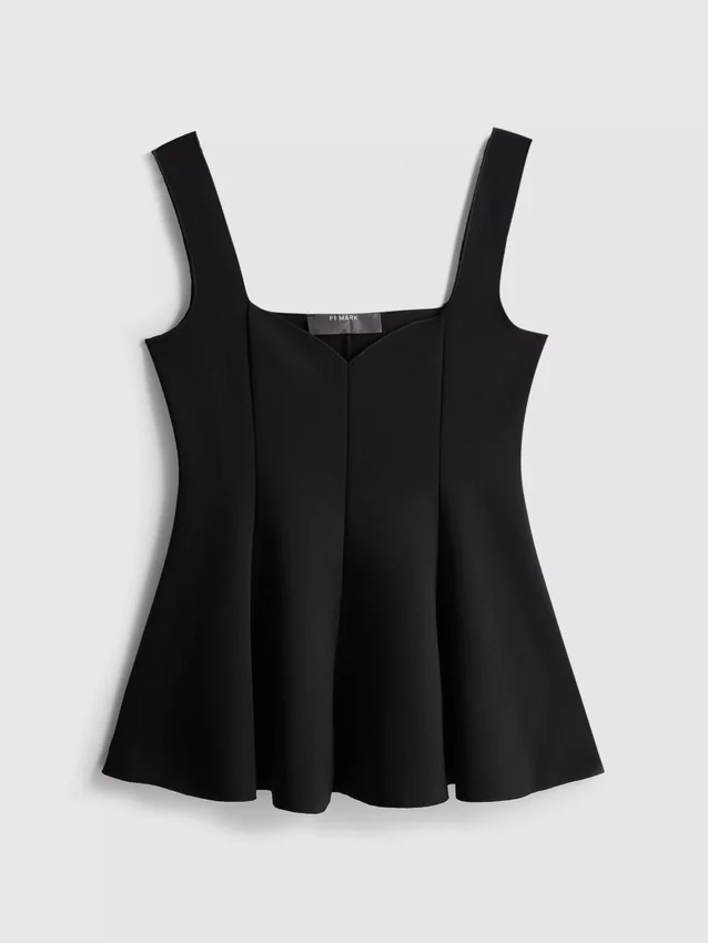 Peplum-top i crepe med hjärtformad halsringning