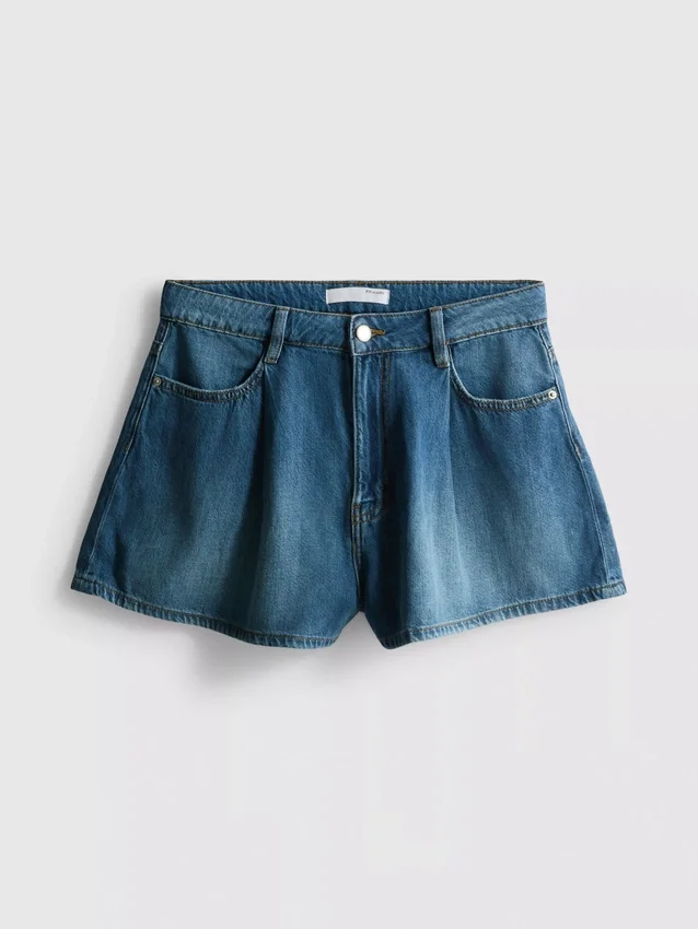 Plisserade flare-shorts i bomullsrik denim