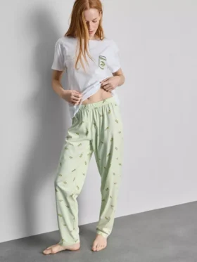 Pyjamasar i bomull med rund hals och tryck