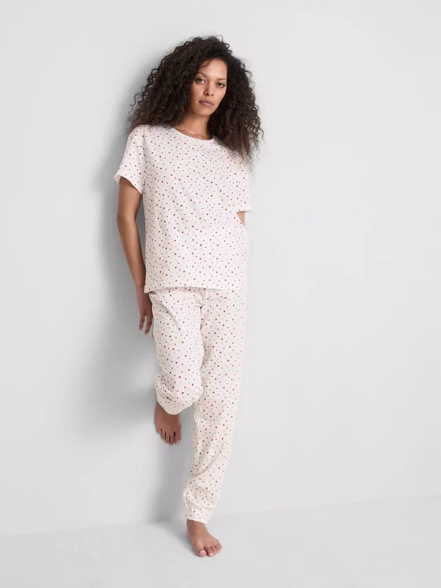 Pyjamasar i bomull med tryck och korta ärmar