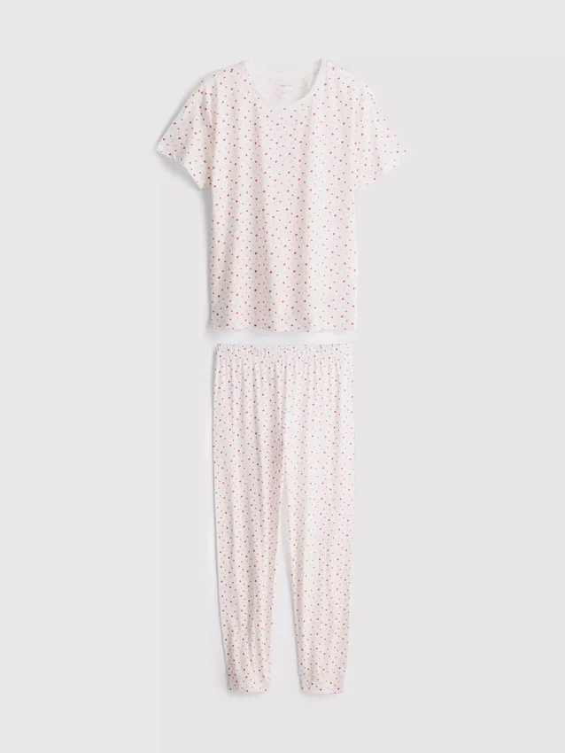 Pyjamasar i bomull med tryck och korta ärmar