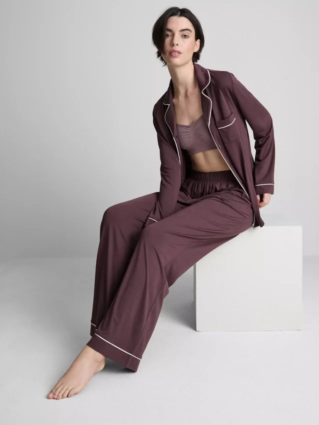 Pyjamasar i jersey med kontrastkant i boyfriend-stil