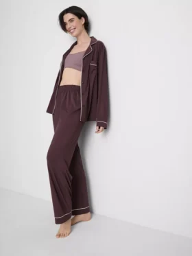 Pyjamasar i jersey med kontrastkant i boyfriend-stil