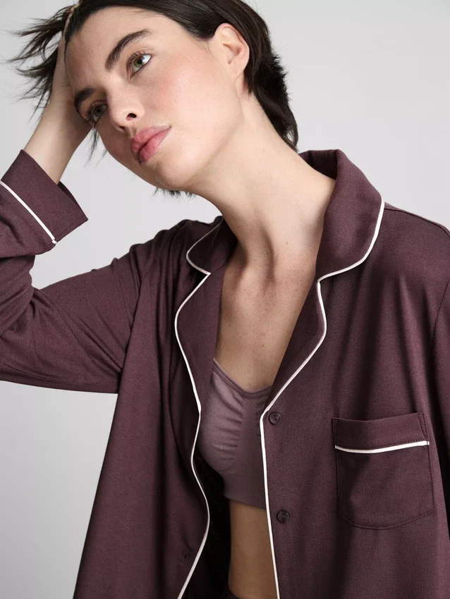 Pyjamasar i jersey med kontrastkant i boyfriend-stil