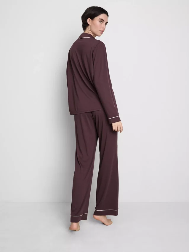 Pyjamasar i jersey med kontrastkant i boyfriend-stil