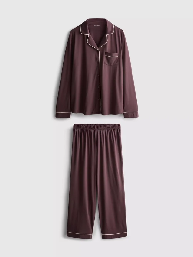 Pyjamasar i jersey med kontrastkant i boyfriend-stil