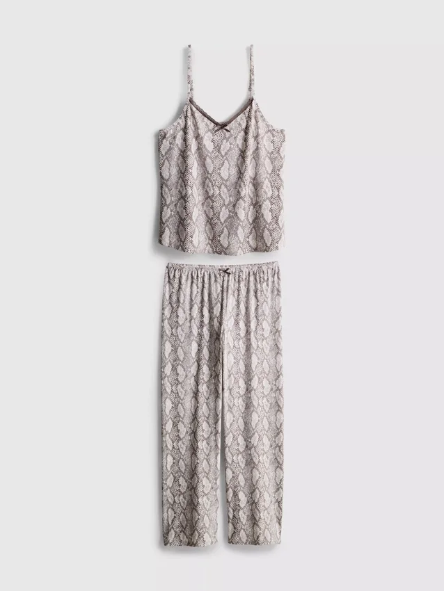Pyjamasar med leopardmönstrad spets-cami