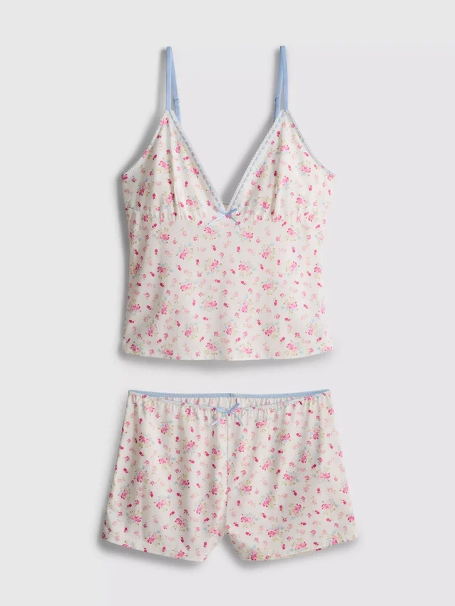 Pyjamasar-set med figursydd cami och shorts