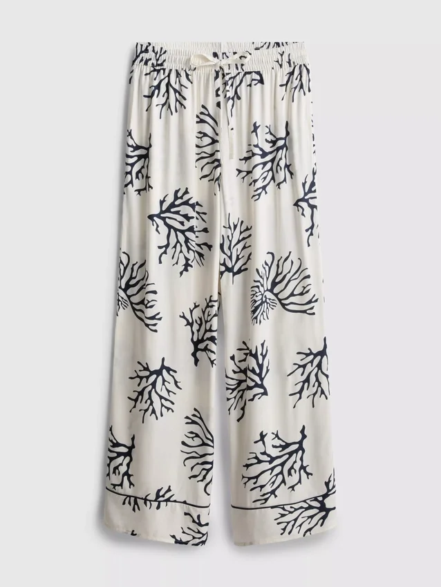 Pyjamasbyxor med vid ben och korallmönster