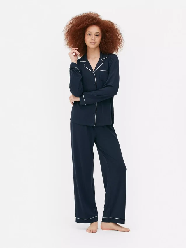 Pyjamaset i jersey med långa ärmar i boyfriend-stil