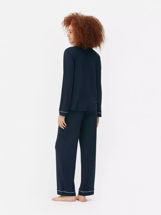 Pyjamaset i jersey med långa ärmar i boyfriend-stil