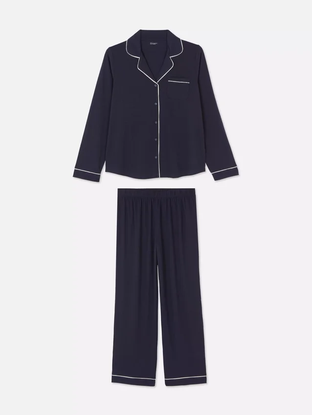 Pyjamaset i jersey med långa ärmar i boyfriend-stil