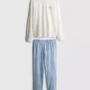 Pyjamaset i tryckt bomull med rund hals