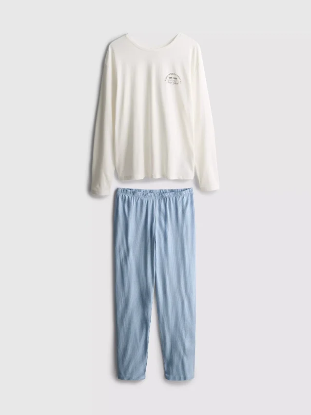 Pyjamaset i tryckt bomull med rund hals