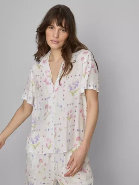 Pyjamaskjorta med korta ärmar och blommönster