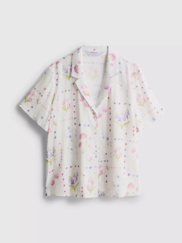 Pyjamaskjorta med korta ärmar och blommönster