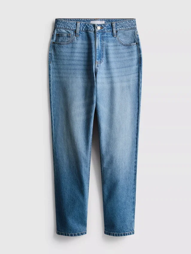 Rakskurna jeans i bomullsdenim med medelhög midja