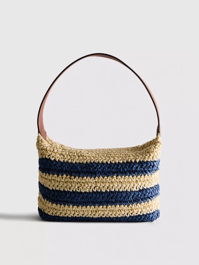Randig axelväska i raffia