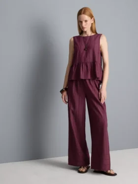 Randig linne med peplum-kant