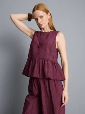 Randig linne med peplum-kant