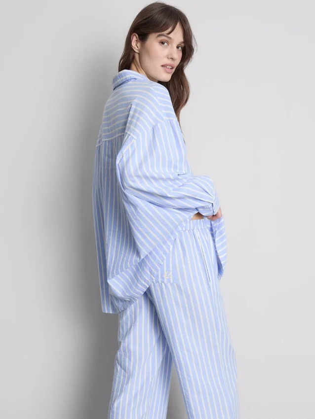 Randig pyjamasar i bomull i oxfordtyg